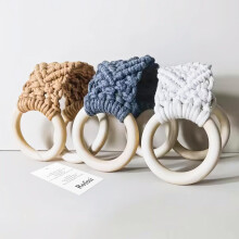 Handmade Macrame Kitchen Towel Holder Set, Cotton Yarn Boho Towel Rings with Beech Wood, 3Pcs