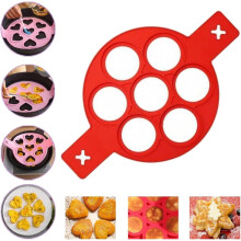 Silicone Pancake Mold with 7 Holes, NonStick Easy Flip Pancake Maker for Griddle, Red Round