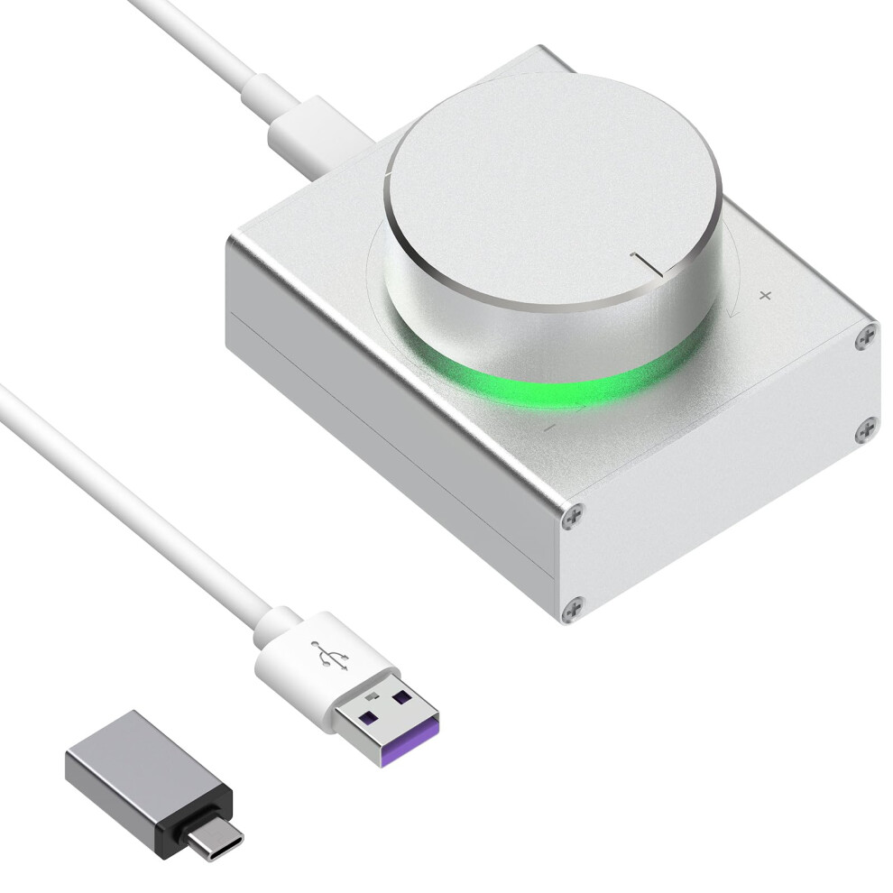 Usb Volume Control Knob With Onetouch Mute For Pc And Mac, Smooth Audio Adjustment, Silver 9099447838094