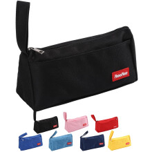Large Capacity Pencil Case Double Layer Black Cotton Pen Pouch with Smooth Zipper and Handle