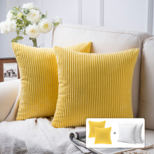 Phantoscope Fluffy Corduroy Velvet Solid Color Suqare Cusion Accent Decorative Throw Pillow for Couch, 18" x 18", Yellow, 2 Pack