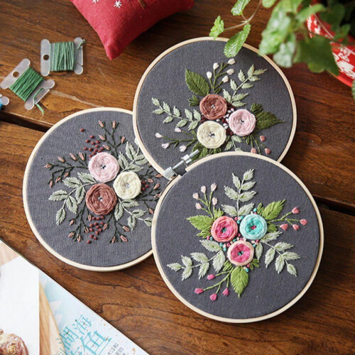 Embroidery DIY Beginner Kit Hand Cross Stitch Sewing Crafts DIY Decor Flower Pattern Package Handmade Kit 2