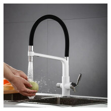 Black Kitchen Faucet with Double Spout 360 Swivel, Hot Cold Water and Builtin Purifier
