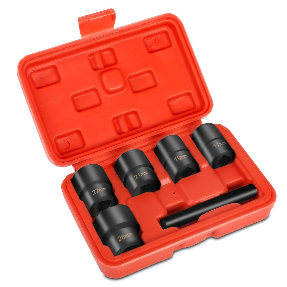 6Pcs 1/2 Inch Drive Twist Socket Set Lug Nut Remover With Center Punch For Damaged Nuts Metric 1726Mm 9099447843098
