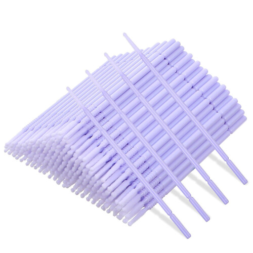 200 Pcs Disposable Micro Applicator Brushes for Eyelash Extensions, Precision Long Tip Microswabs, Light Purple