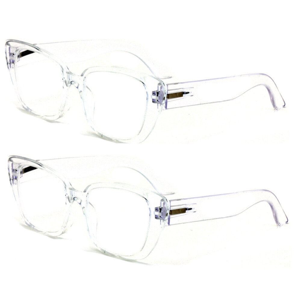 2 Pairs Women Oversize Transparent Reading Glasses - Spring Hinge Reader 7024 +2.25