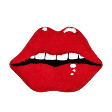 Red Lips Floor Mat, Flaming Red Lips Design, Compatible with Valentine's Day Home Decor, Non-Slip Rug for Newlywed, Living Room or Couch Throw