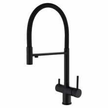 Three Way Kitchen Water Filter Tap with Swivel Spout Dual Handle Brass Mixer for Drinking Water Black