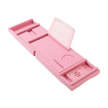 Light Pink Expandable Bathtub Tray with Wine Glass, Candle, Book and Phone Holders for Bathroom