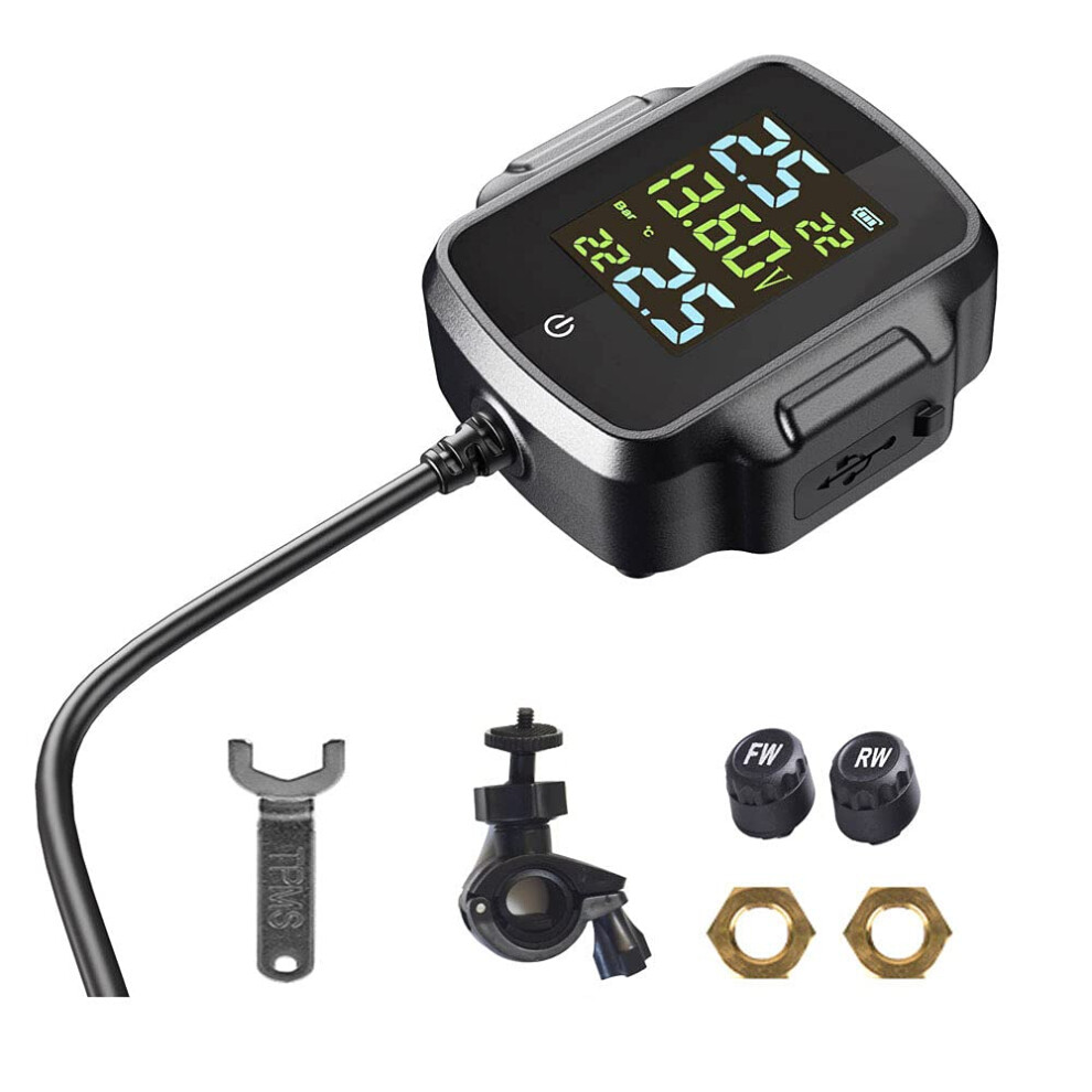 Motorcycle Tire Pressure Monitor Tpms With 2 External Sensors And Usb Realtime Display 9365369218109