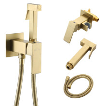 Handheld Bidet Sprayer for Toilet Brushed Gold Bathroom Faucet Hot and Cold Water Leakproof Hose