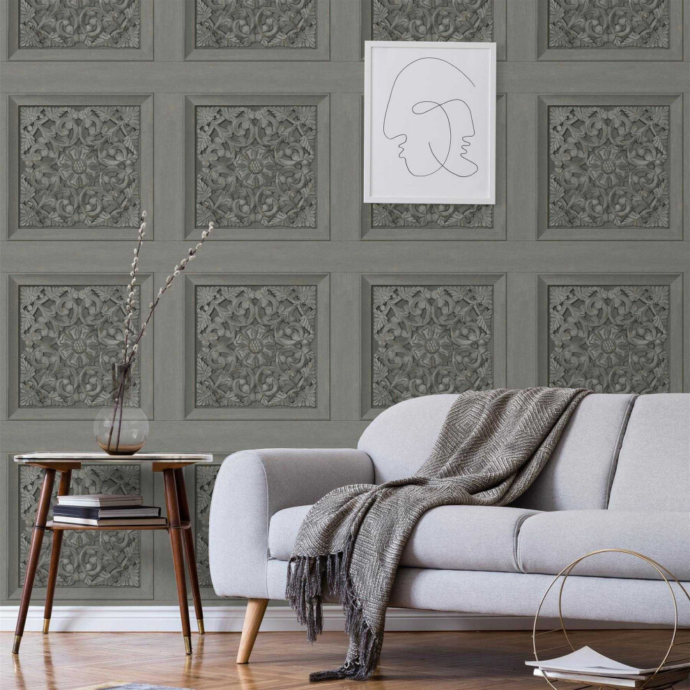 Fine Decor (One Size, Charcoal) Carved Wallpaper