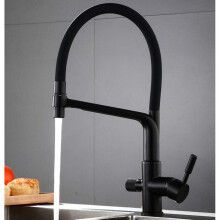 3 Way Kitchen Faucet with Water Filter, Brass Mixer Tap 360 Swivel Hot Cold, Brushed Nickel for Home