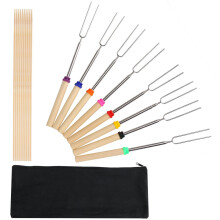 Marshmallow Roasting Sticks 8 Pack Telescoping Stainless Steel BBQ Skewers with Wooden Handles and Case