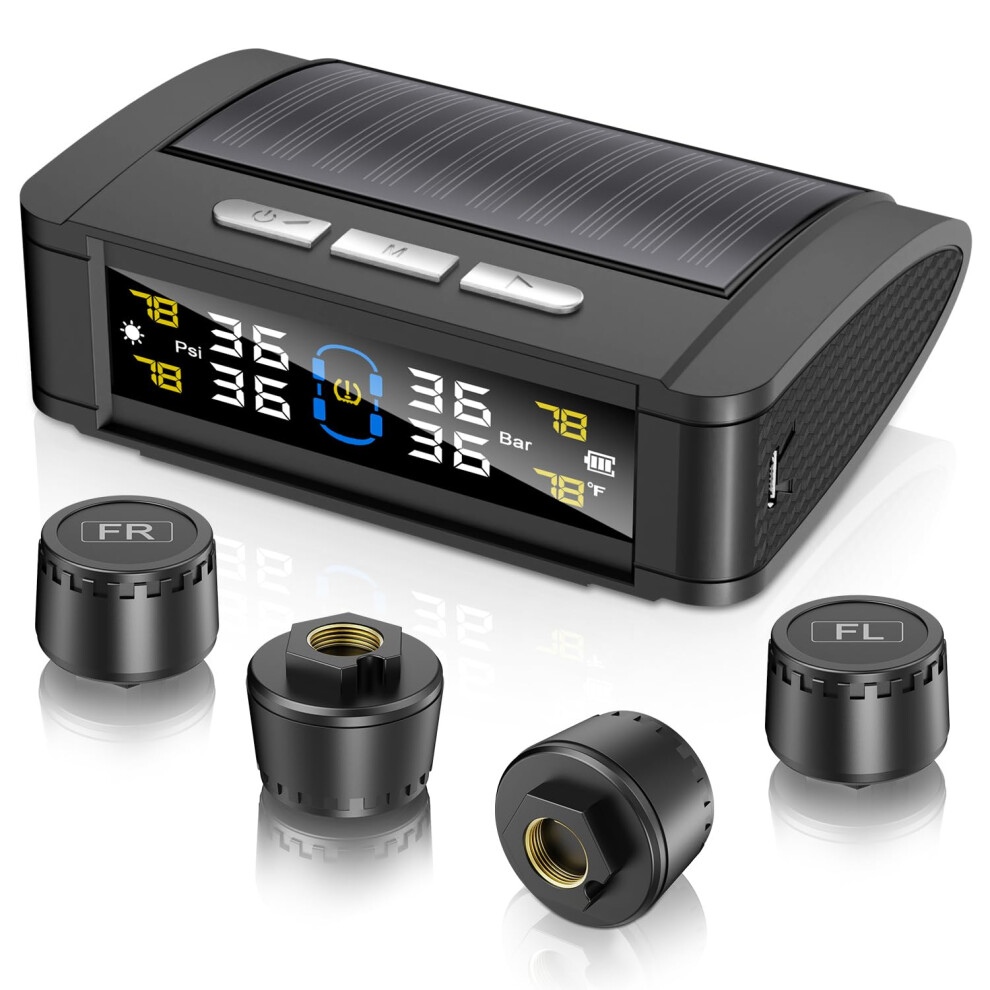 Tpms Tire Pressure Monitoring System With Solar Charging Color Lcd For Car Suv Rv 433Mhz Sensors 9164114872548