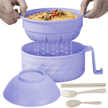 Microwave Ramen Bowl 30oz with Chopsticks and Spoon, Fast Cooking College Dorm Essential Purple