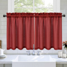 Haperlare Kitchen Curtain 30"W x 30"L Waffle Woven Textured Light Filtering Short Tier Curtains for Bathroom Cafe, Red, 2 panels