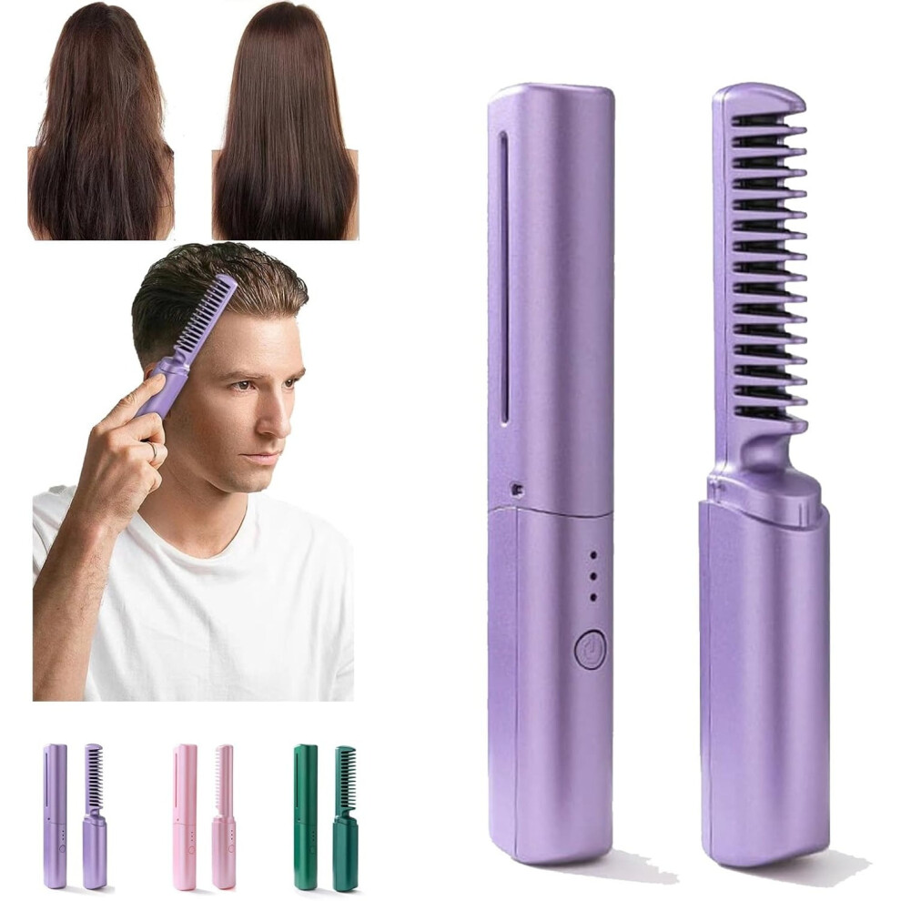 Black Rechargeable Mini Hair Straightener, Wireless Electric Hot Comb For Women, Portable Cordless Hair Styler