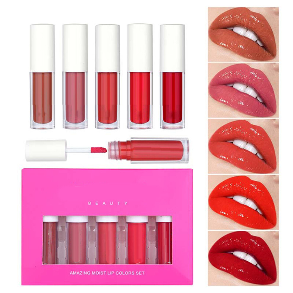 5PCS Liquid Lipstick Set, Long Lasting Moisturizing Lip Gloss with Non-fading Formula