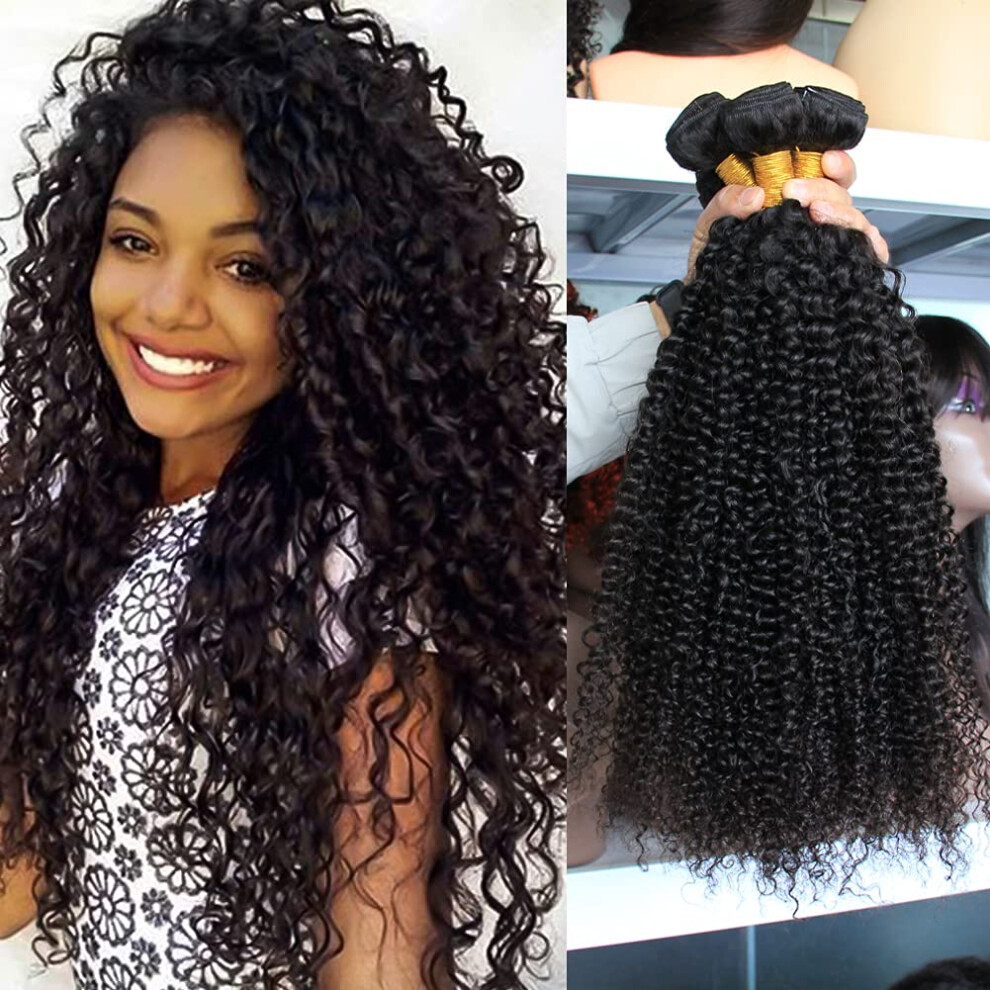 Brazilian Kinky Curly Virgin Human Hair Bundles 10A Grade Natural Black 3 Pack Layered Lengths 22â26 Inch
