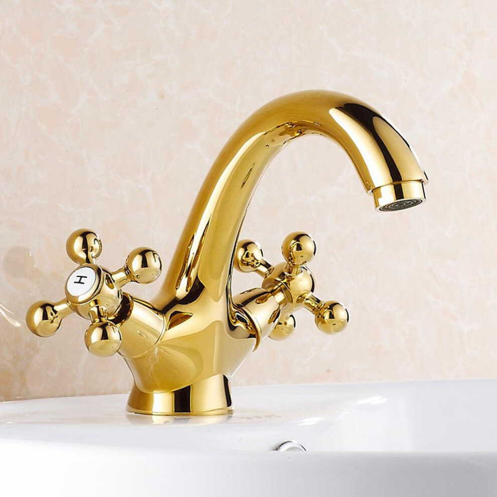 Brass Bathroom Sink Faucet Hot And Cold Mixer Tap With Gold Plated Finish For Modern Washbasins 9365369275249
