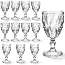 12 Pcs Plastic Wine Glasses Set 11 oz Unbreakable Vintage Goblets Clear Reusable for Wedding Party