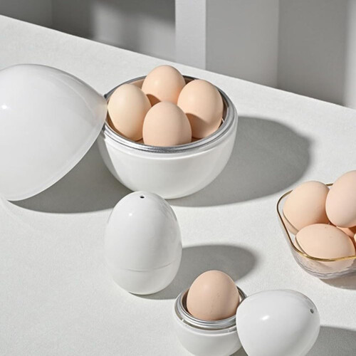 Microwave Egg Cooker with Vent Ventilation, Fast Heating Aluminum Core, Compact ABS Design White 1