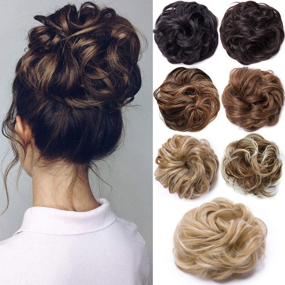 Light Brown Claw Clip Ponytail Extension, Synthetic Wavy Messy Bun Hair Piece for Natural Look
