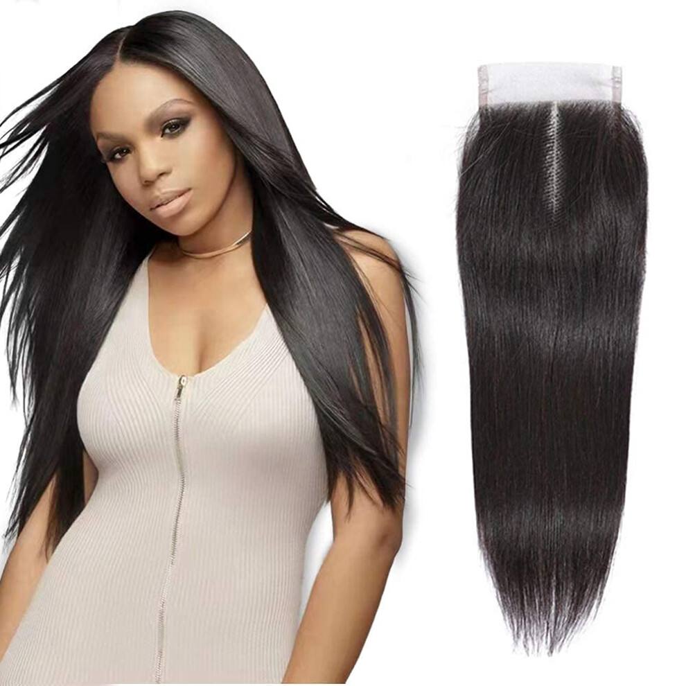 Unisex Brazilian Virgin Hair Closure 4X4 Lace Natural Middle Part Unprocessed Human Hair 14 Inch