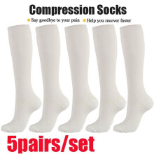 Compression Socks 20-30mmHg, Open Toe Knee High, Support for Circulation, Varicose Veins, Swollen Legs - Nude (5 Pairs)