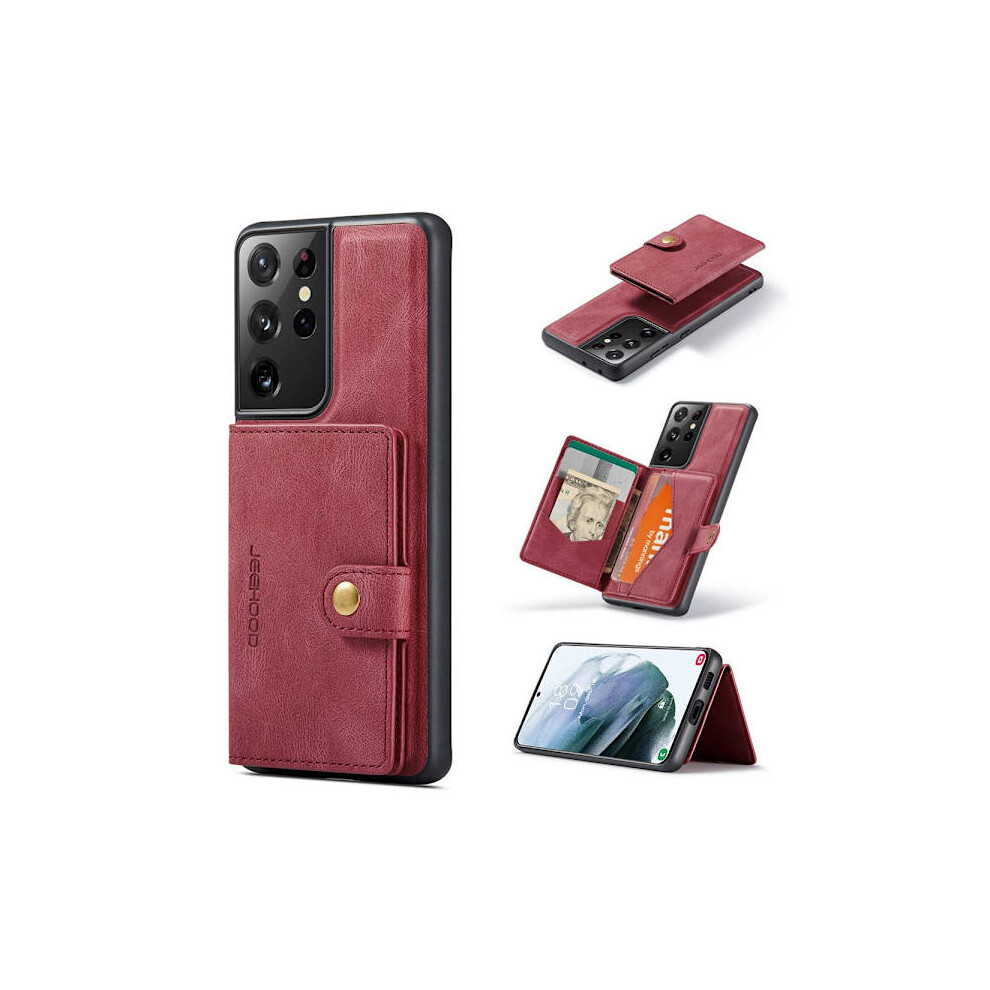 Compatible With Samsung Galaxy S21 Ultra - Case With Card Holder Red 9138057695892