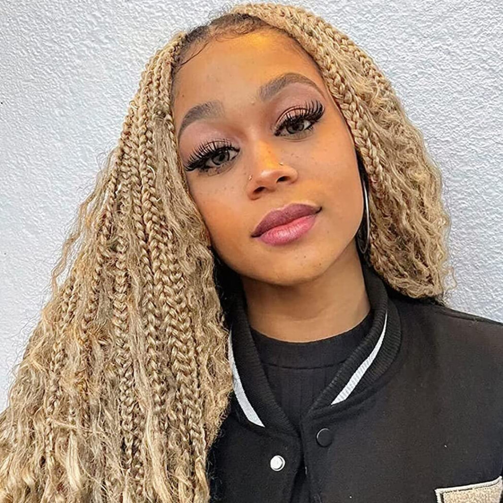 14 Inch Goddess Box Braids with Curly Ends, 3X Thick Bohemian Crochet Hair Extensions 8 Packs 613#