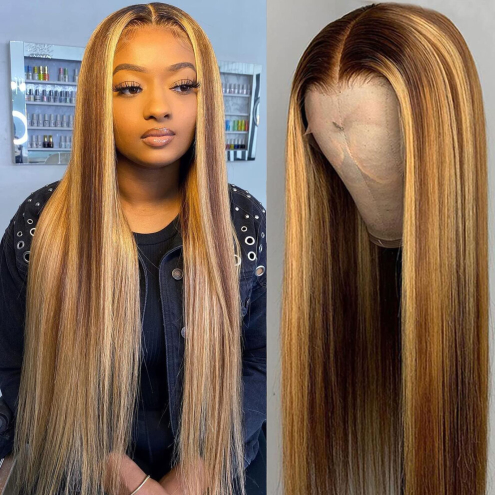 Unisex Ombre Lace Front Wig Human Hair 22 Inch Transparent Pre Plucked Hairline 150% Density Highlight