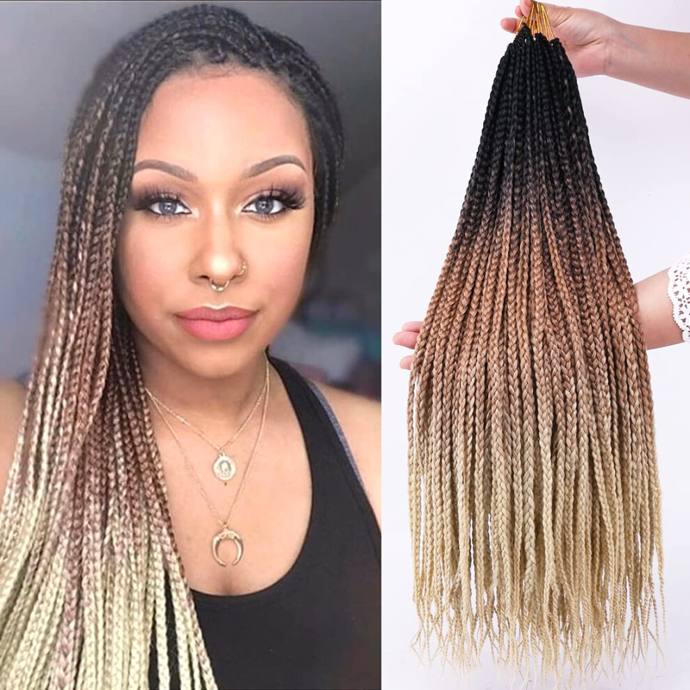 24 Inch Ombre Blonde Crochet Box Braids Hair, Pre Looped Goddess Braids for Black Women T1/27/613