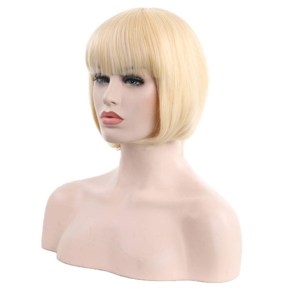 Unisex Gold Light Bob Wig 26Cm Short Synthetic With Bangs Naturallooking Breathable Rose Mesh