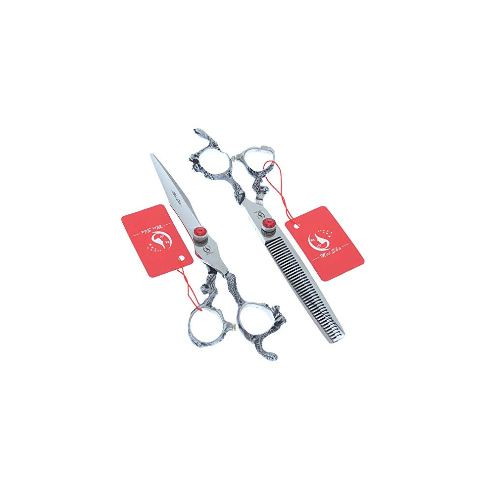 Silver Professional Japanese 440C Steel Hair Cutting Scissors With Ergonomic Dragon Handle 6.0' And 7.0' Set