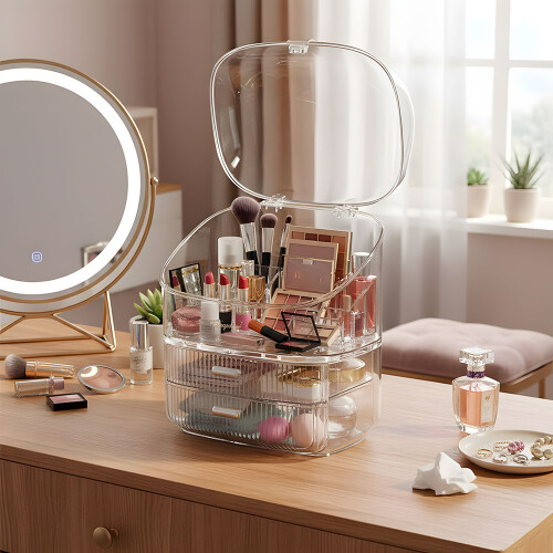 Living And Home Clear Tabletop Cosmetic Storage Organiser 2