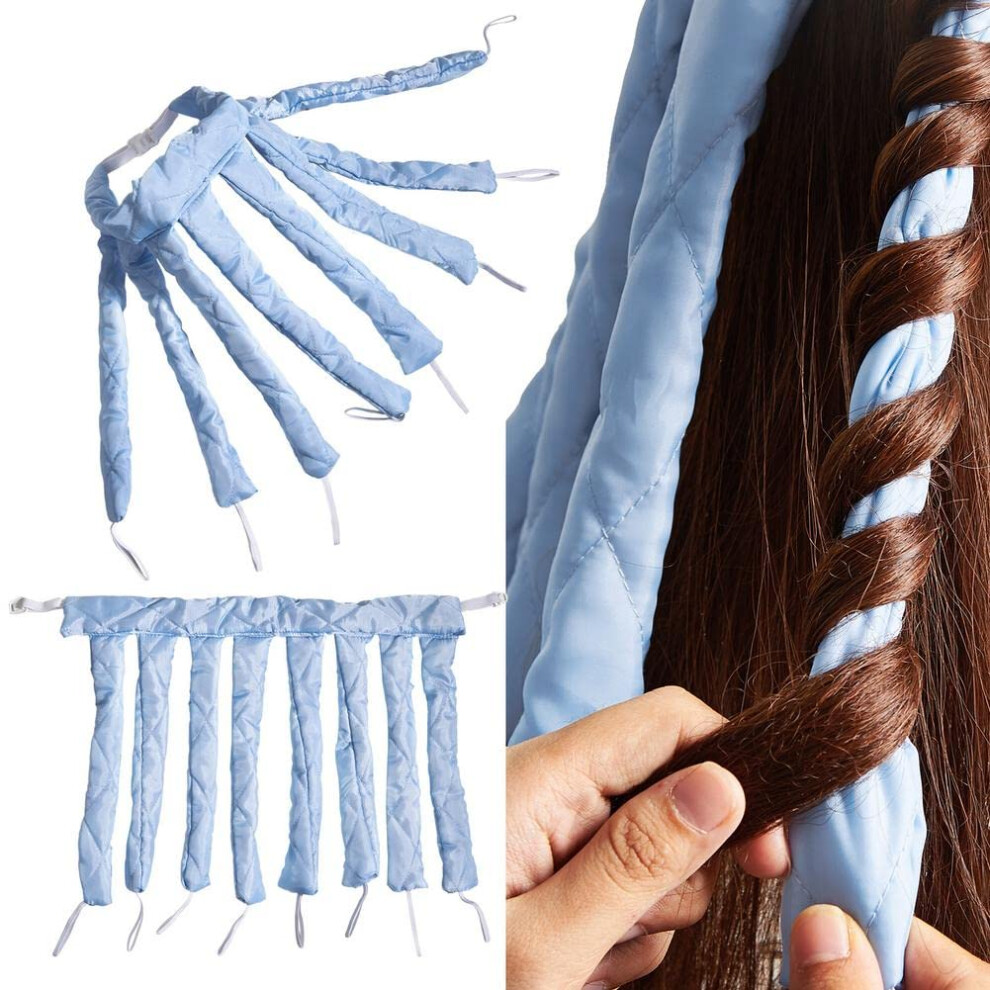 Blue Heatless Curling Headband With Soft Adjustable Rods For Overnight Gentle Curls,