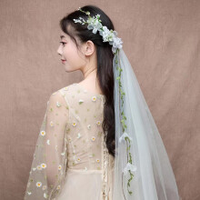 White Bridal Veil Headpiece with Garland and Crystal Beads for Wedding Hair Styling