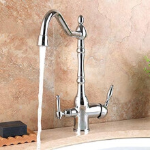 3 Way Kitchen Water Filter Tap with Brass Swivel Spout Dual Handles Gold Chrome for Drinking Water