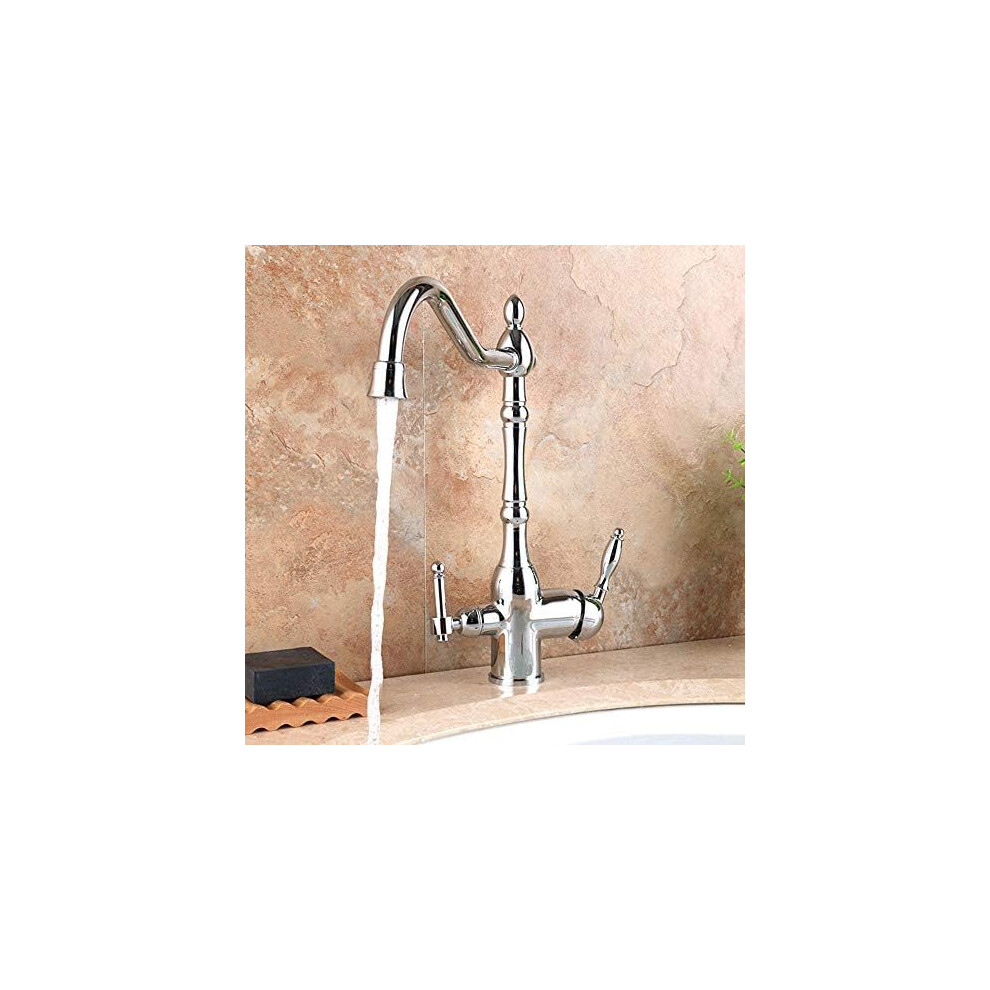 3 Way Kitchen Water Filter Tap With Brass Swivel Spout Dual Handles Gold Chrome For Drinking Water 9164114929365