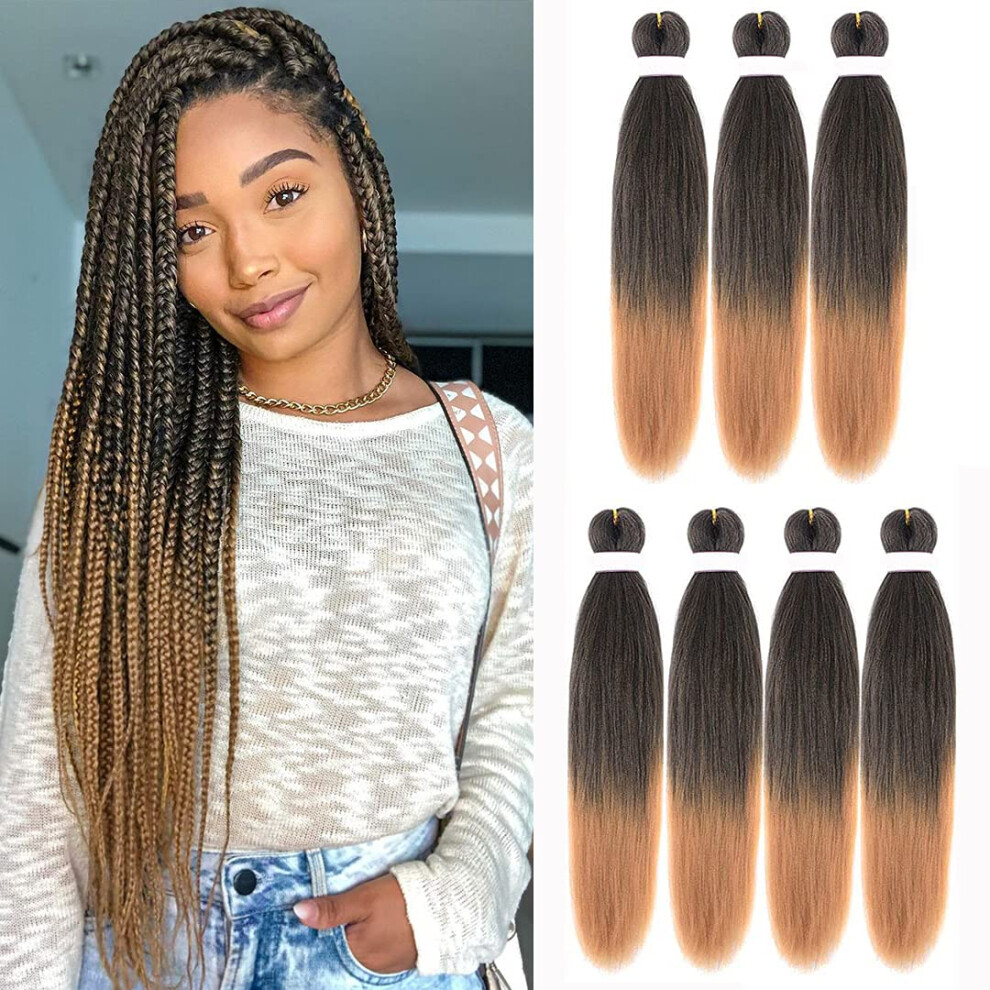 Unisex Pre Stretched Braiding Hair 26 Inch Yaki Texture Ombre 1B/27 Crochet Twist Extensions Pack Of 7