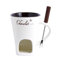 Fondue Mug Ceramic Fondue Set with Fork for Cheese and Chocolate Melting, Beige Durable Design