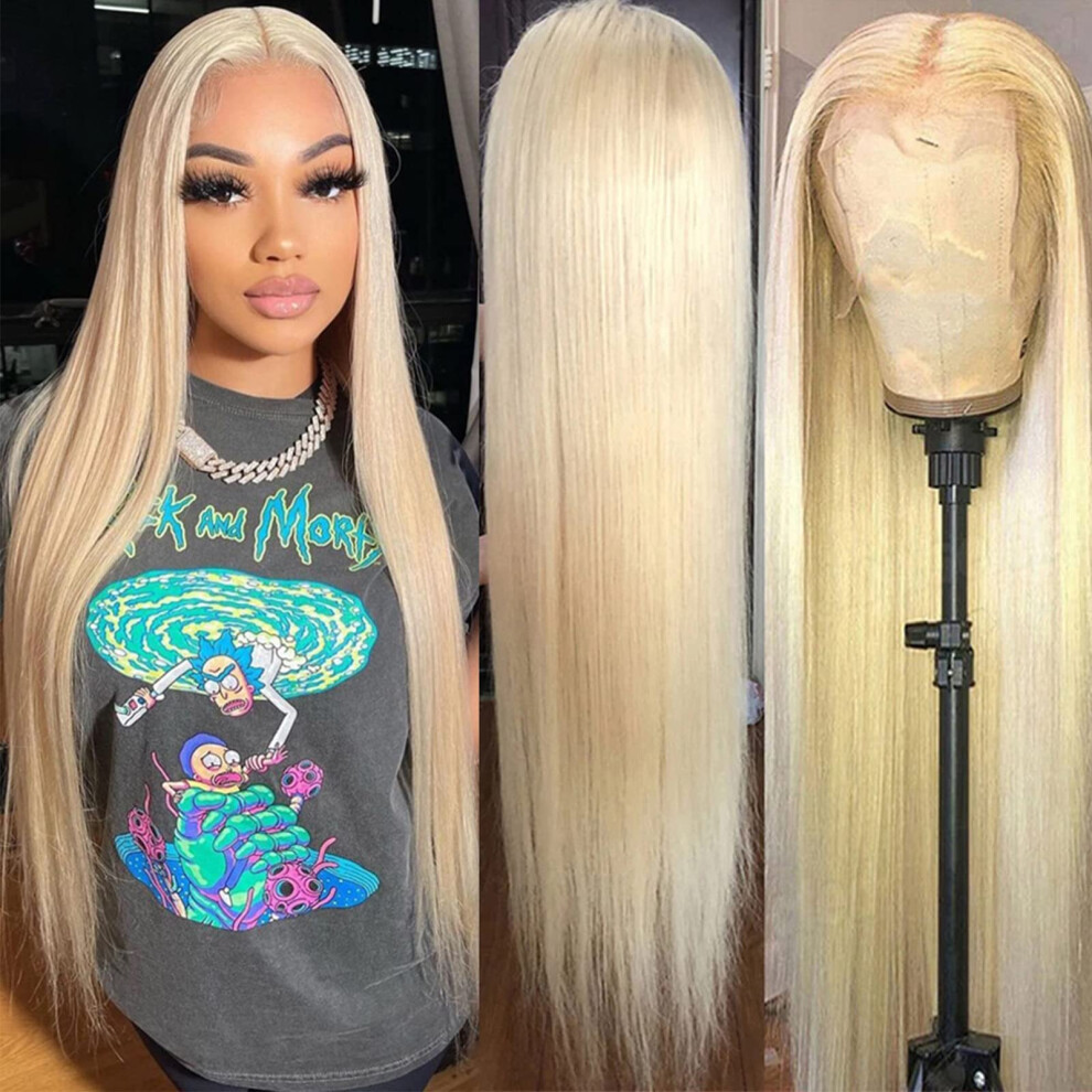 Unisex 613 Lace Front Wig 24 Inch Blonde Human Hair Wig With Invisible Hd Lace PreâPlucked Hairline