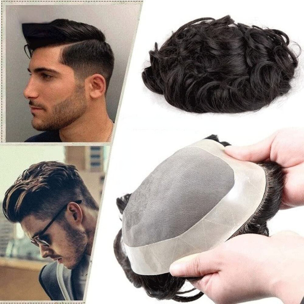 Unisex Black Men's Human Hair Toupee Natural Remy Hairpiece With Mono Silk Base 6X8inch For Thinning Hair