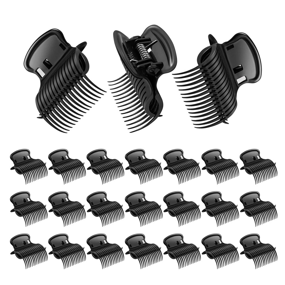 24pcs Heat Resistant Hot Roller Clips Plastic Hair Curler Claw Clips Secure Grip Black