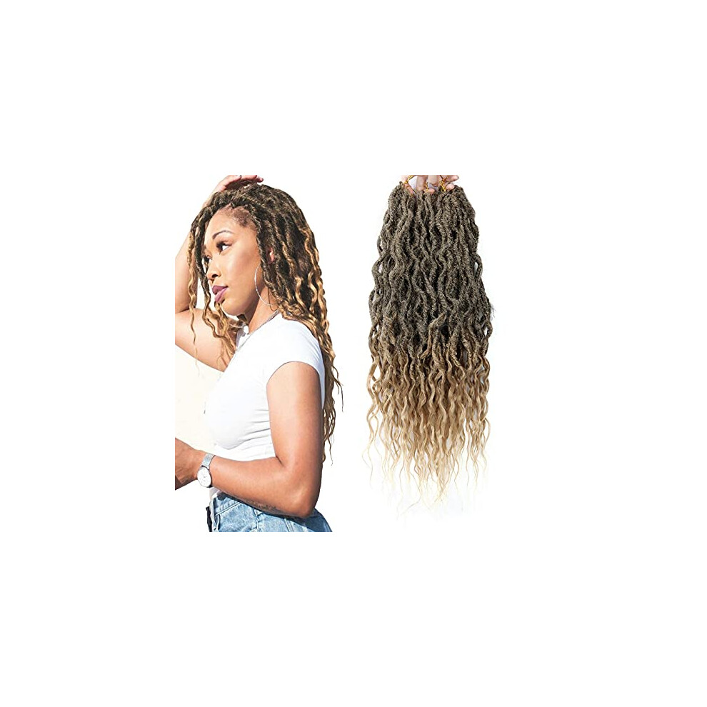 Unisex 24 Inch Faux Goddess Locs Crochet Hair Extensions, Prelooped Curly Synthetic Braids 1B/27