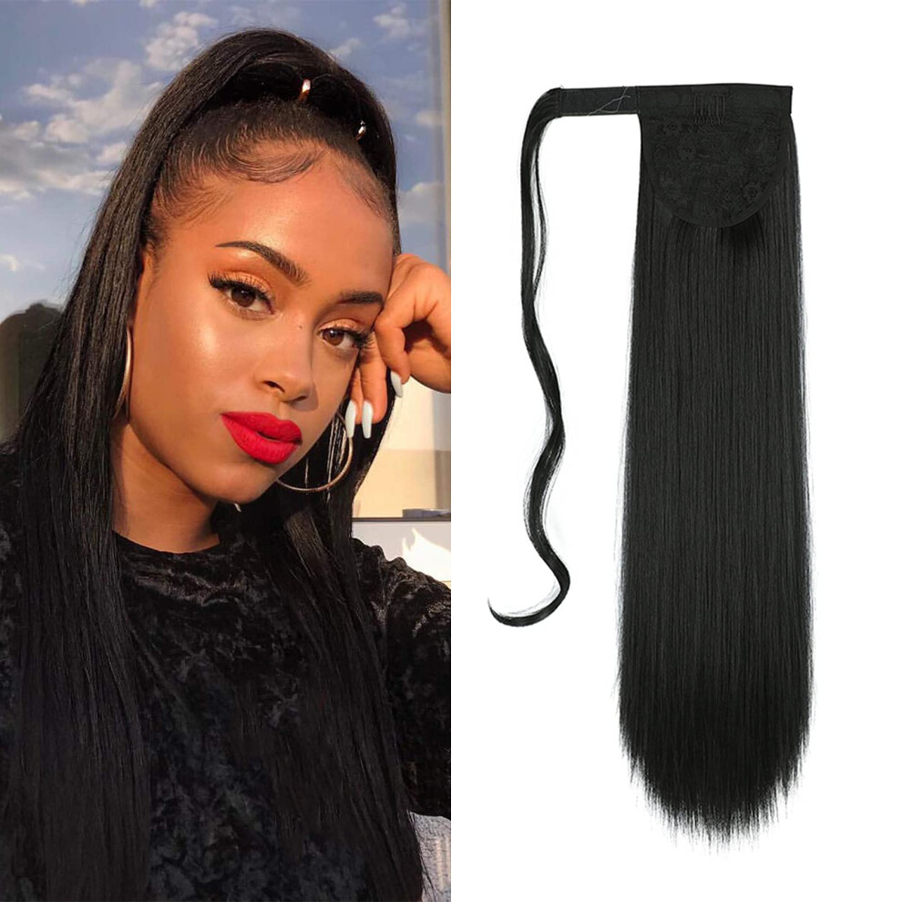 Unisex Long Straight Clip In Ponytail Extension 22 Inch Wrap Around Synthetic Hairpiece For Women Ref: 4294