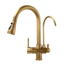 Antique Brass 3 Way Kitchen Faucet with Pull Out Spray, Modern Mixer Tap for Sink Installation