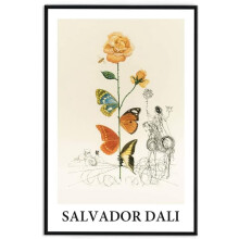 Salvador Dalí vászonkép – A pillangórózsa, 40x60 cm-es fekete keretben, modern szürrealista falikép nappaliba, hálószobába